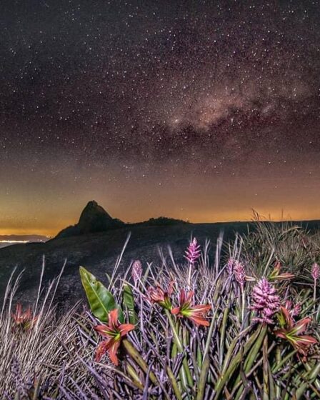 Noite estrelada na Pedra das Flores em Extrema